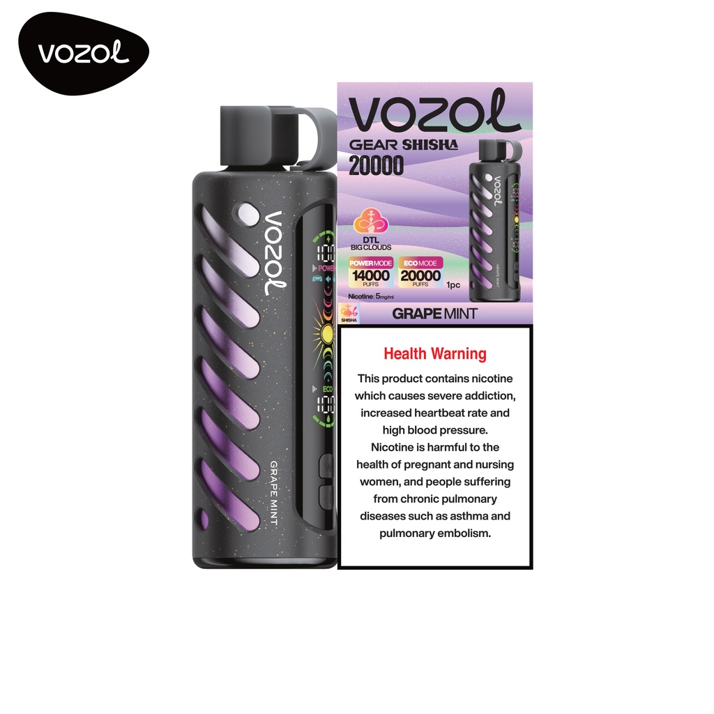 VOZOL GEAR SHISHA 20000 PUFFS 5MG _ GRAPE MINT