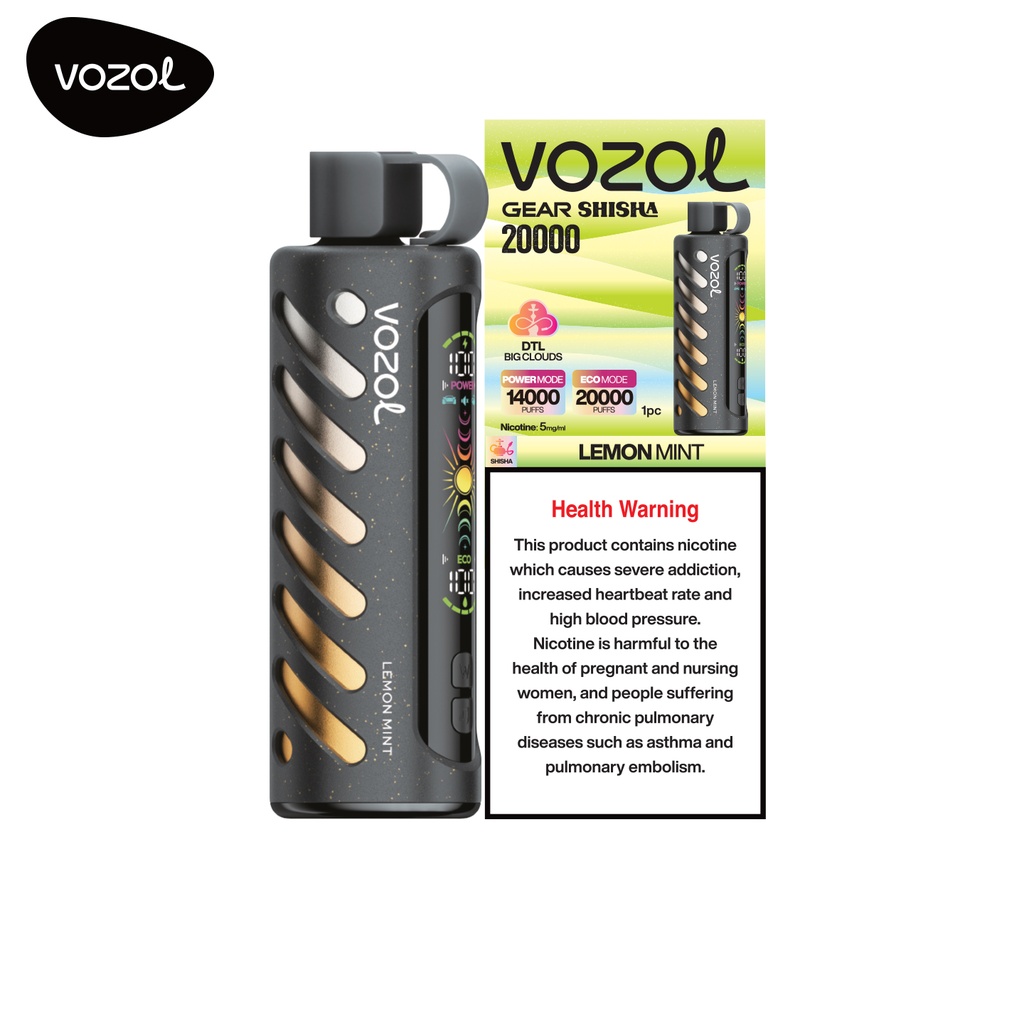 VOZOL GEAR SHISHA 20000 PUFFS 5MG _ LEMON MINT